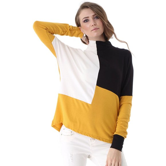 Bambina Mia - Yellow Black Color Block Turtleneck - Picture 2 of 4